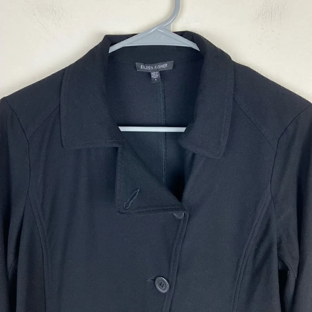 Eileen Fisher Asymmetric Knit Stretch Button-Up Jacket - Black